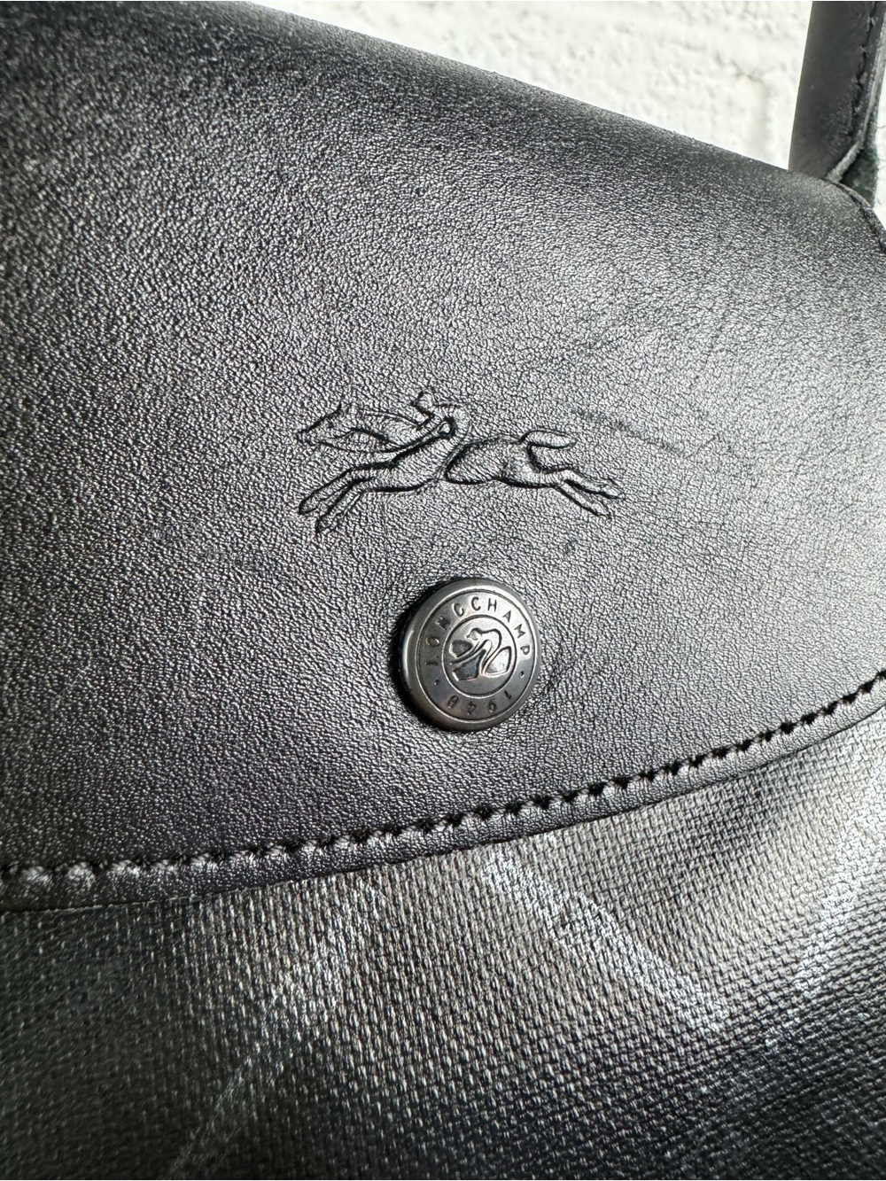 Longchamp Le Pliage Black Metallic Equestrian Logo Tote Bag Made in France - Picture 2 of 16